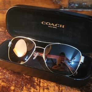 NEW Coach Aviator Sunglasses | Light Gold & Crystal Light Brown | With Case